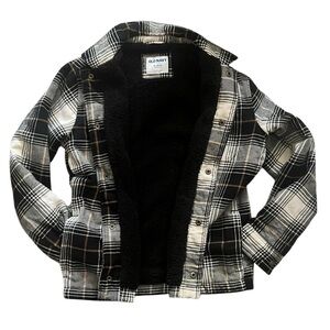 Boys Old Navy Plaid Sherpa-Lined Jacket XL Black White